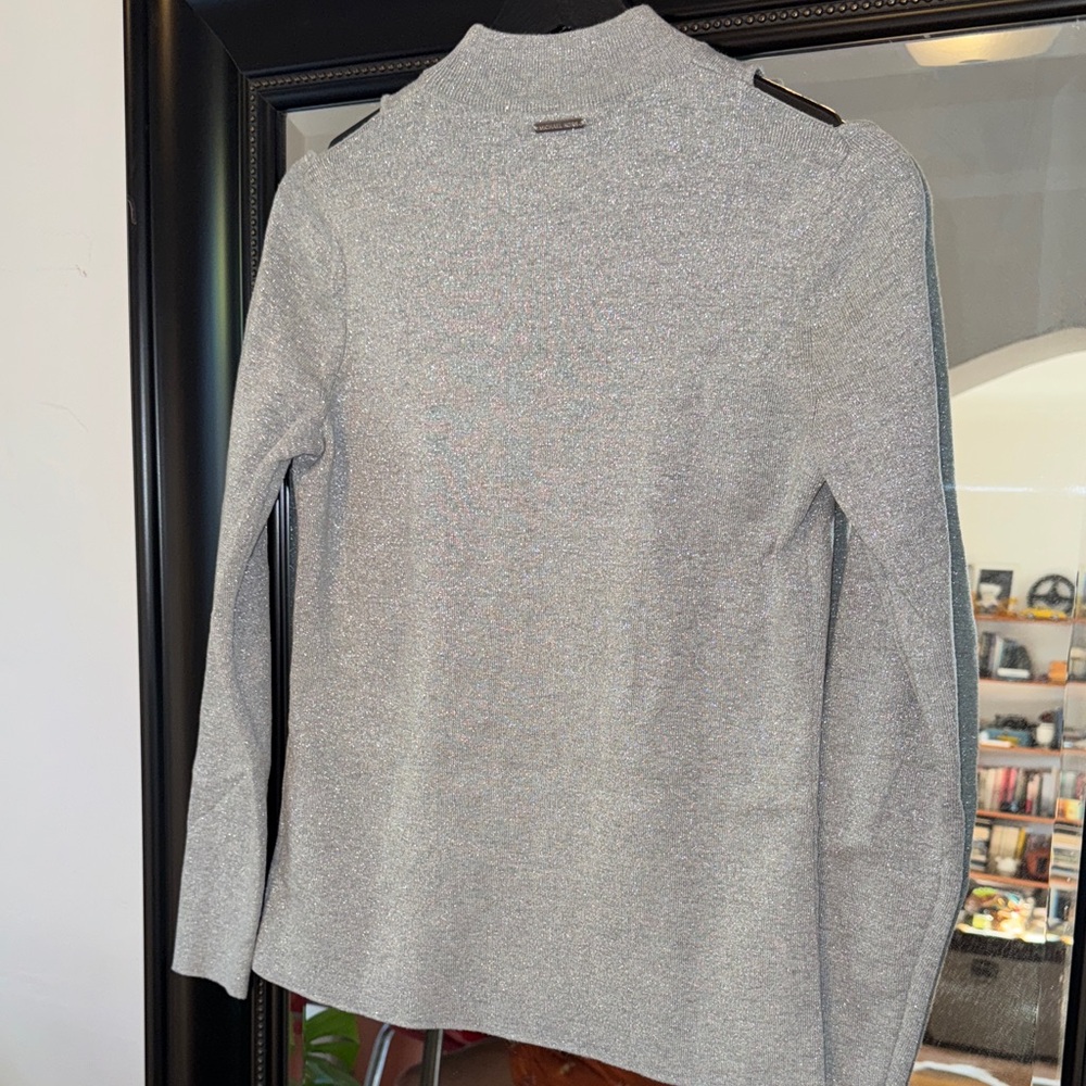 Michael Kors Women's silver on gray Off-the-Shoulder Sweater - Picture 6 of 7